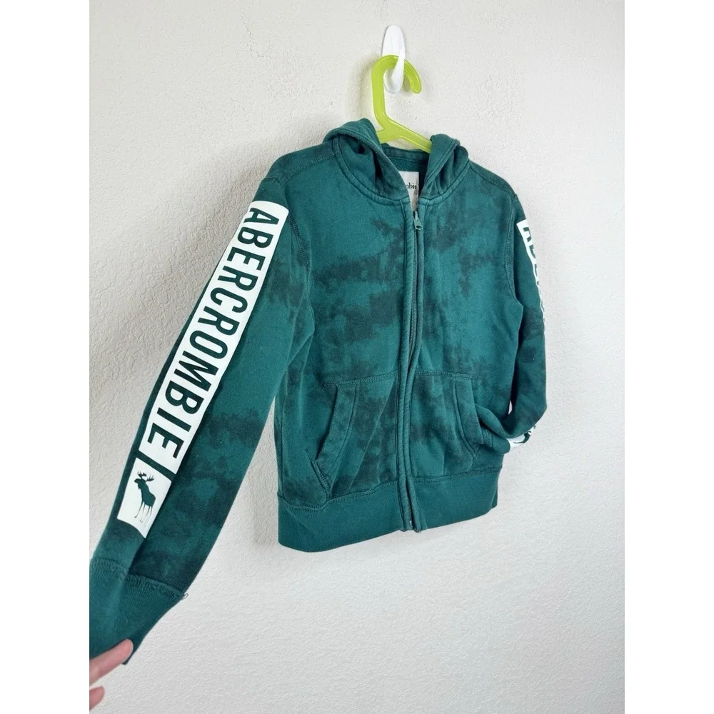 Abercrombie Kids‎ Zip Up Hoodie 5/6 Boys Girls Green Tie Dye Patch Logo Outdoor